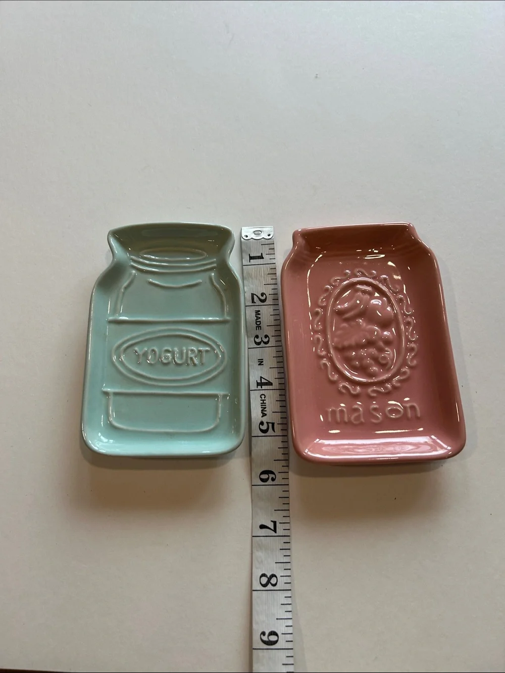 Ceramic Mason & Yogurt spoon rest Dishes - Pink and Mint